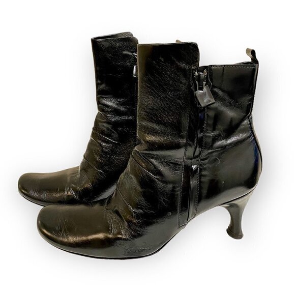 Vintage Costume National Black Crinkled Patent Leather  Double Zip Booties, 38EU - Picture 2 of 12